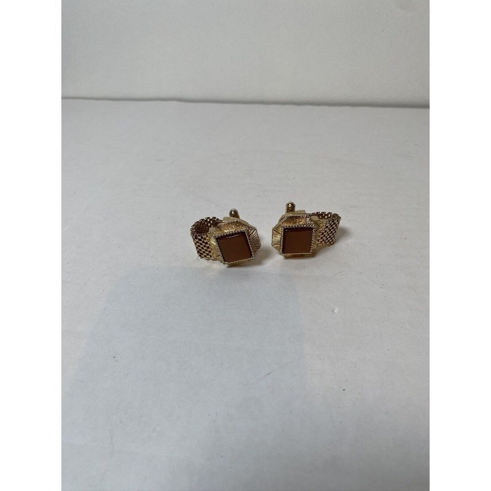 Vintage Thermoset Brown Glass Mesh Wrap Cufflinks, Circa 1960, Gift Boxed!